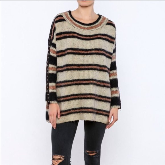 Free People Sweaters - Free People Women’s Size Large Sid Striped Oversized Wool Sweater Boho Slouchy